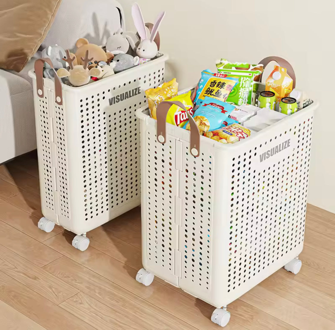 Portable Laundry Hamper With Wheels, Foldable Clothes Storage Basket, MultiPurpose Hollow Storage Box Portable Laundry Hamper With Wheels, Foldable Clothes Storage Basket, MultiPurpose Hollow Storage Box